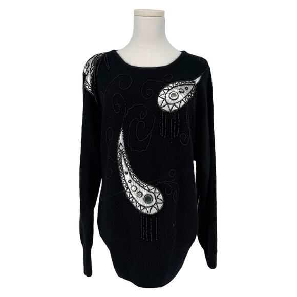 VTG 90s IB Diffusion Beaded Sweater Women’s M Holiday Ski Glam Angora Wool Blend - Picture 1 of 8